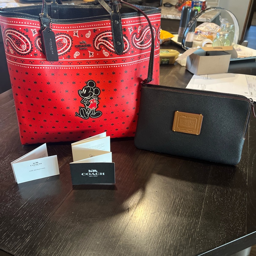 Coach X Mickey Red Bandana Reversible Tote - Picture 2 of 14